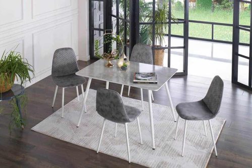 Marble (hvid) Spisebord inkl. 4 stole